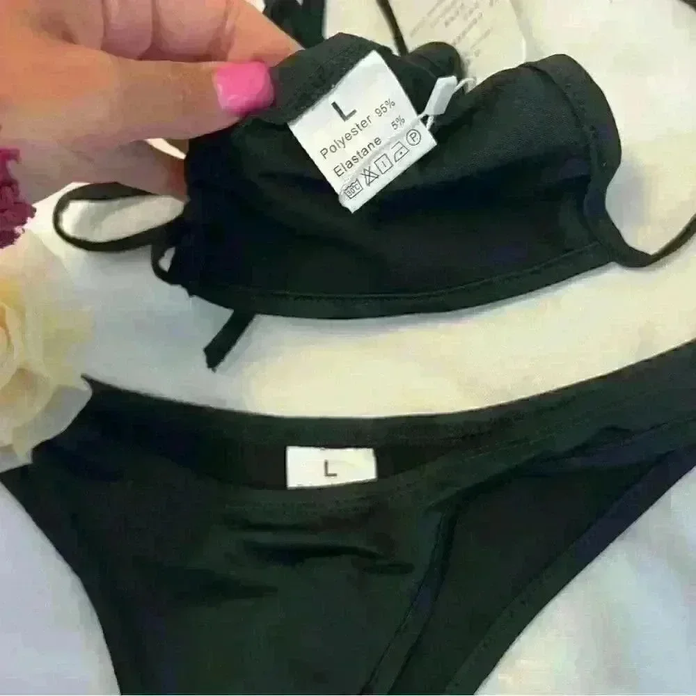 Rosette Black Triangle Top Bikini Set